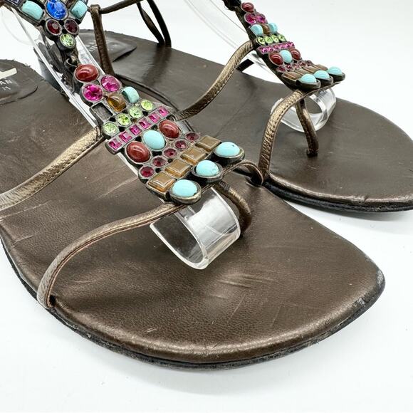 Stuart Weitzman Alaking Crystal Embellished Gladiator Sandal In Brass Mordorf - Picture 4 of 11